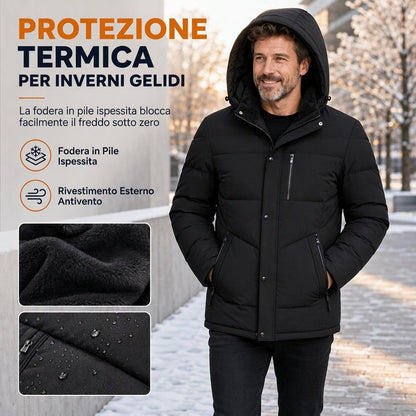 Cappotto invernale da uomo foderato in pile con cappuccio staccabile