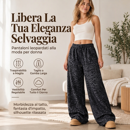 Pantaloni della tuta a gamba larga da donna, con stampa leopardata casual
