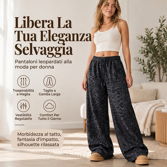 Pantaloni della tuta a gamba larga da donna, con stampa leopardata casual