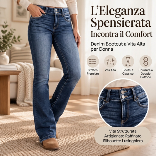 Jeans da donna a vita alta con doppio bottone e taglio bootcut