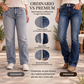 Jeans da donna a vita alta con doppio bottone e taglio bootcut