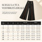Pantaloni a gamba larga da donna, a vita alta, con inserimenti in pizzo e bottoni decorativi dorati