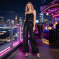 Pantaloni a gamba larga da donna in paillettes scintillanti