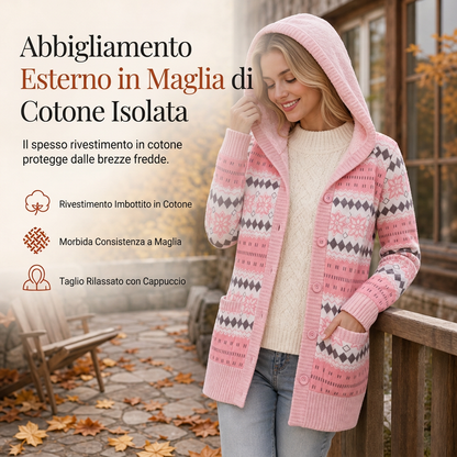 Maglione lungo con cappuccio da donna con fodera in cotone