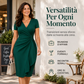 Abito da donna elegante a V con balze e drappeggio