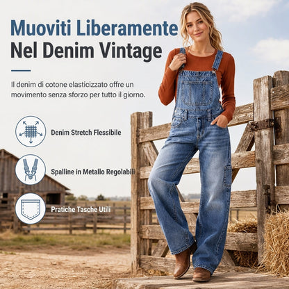 ⏰ Ultimo Giorno di Saldi – SCONTO 50% ✨Salopette denim elasticizzata da donna, jumpsuit a gamba larga con spallacci regolabili