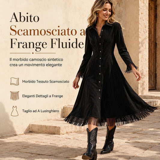 ✨Disponibilità limitata, non lasciartelo sfuggire!🎉Abito Vintage da Donna con Frange e Maniche Lunghe