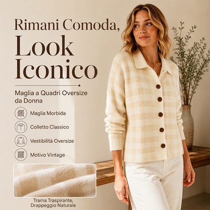 Maglione a quadri da donna con abbottonatura frontale