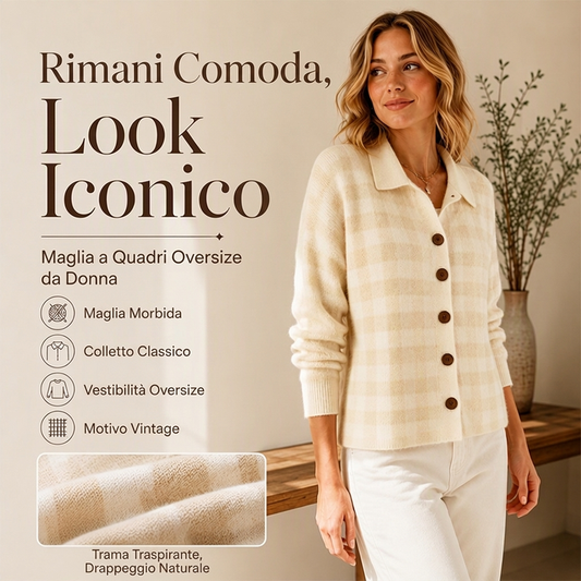 Maglione a quadri da donna con abbottonatura frontale