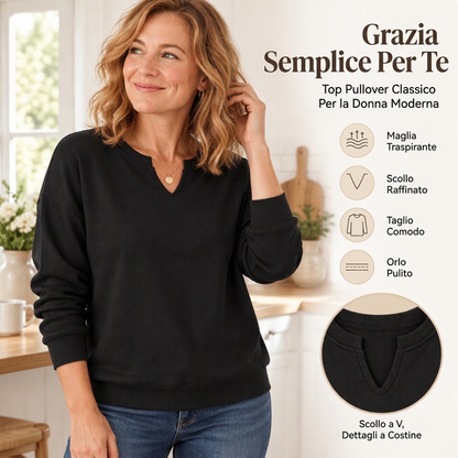 Felpa da donna casual con scollo a V e spacco