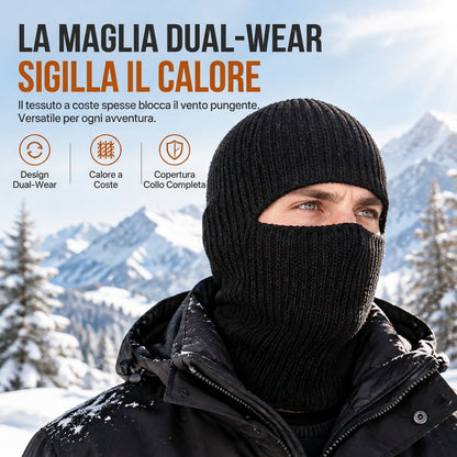 Passamaglio lavorato a maglia caldo da uomo, cappello Invernale antivento con maschera per il viso e cappuccio per Freddo