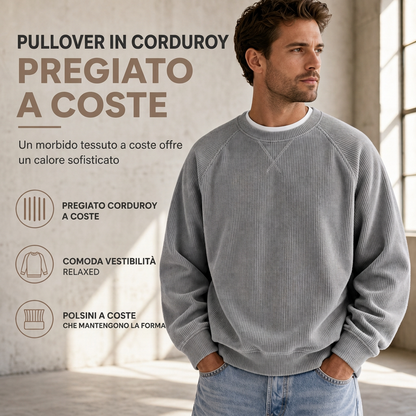 ⏰  Sconto del 50% di cambio stagione – qualità a metà prezzo! ✨Maglione pullover da uomo a maniche lunghe, in velluto a coste, con scollo rotondo