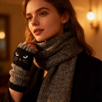 🐱 Guanti da donna lavorati a maglia con gattini — Per mani calde e dita libere🧶
