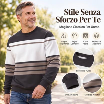 Felpa casual a righe da uomo con girocollo