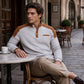 Maglione da uomo a colletto con arricciatura, lavorato a maglia waffle