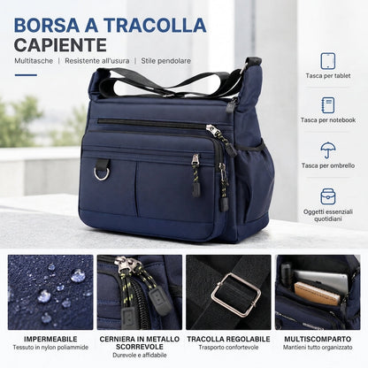 Tracolla da uomo di grande capacità, resistente, con più tasche, per affari e tempo libero