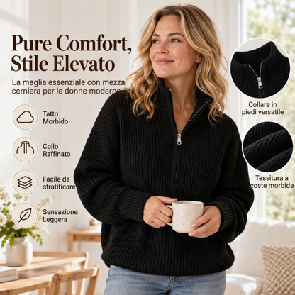 ⏰ Il conto alla rovescia è iniziato – 50% di sconto solo per altri 3 giorni! Maglione donna a maniche lunghe, con mezza zip e collo a lupo