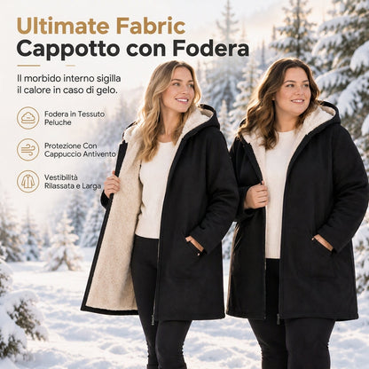 Cappotto da donna con cappotto con fodera in tessuto e cappotto caldo e mezzo-lunghezza a maniche lunghe a maniche lunghe per autunno e inverno