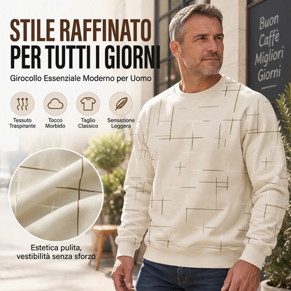 Maglione casual da uomo con stampa a linee e scollo rotondo