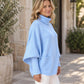Maglione da donna a collo alto, maniche a pipistrello, in maglia