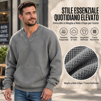 Maglione sportivo casual da uomo a maglia waffle
