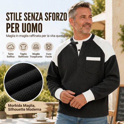 🔥 Solo oggi: 50% di sconto! Maglia Henley a maniche lunghe da uomo, in maglia Waffle a contrasto