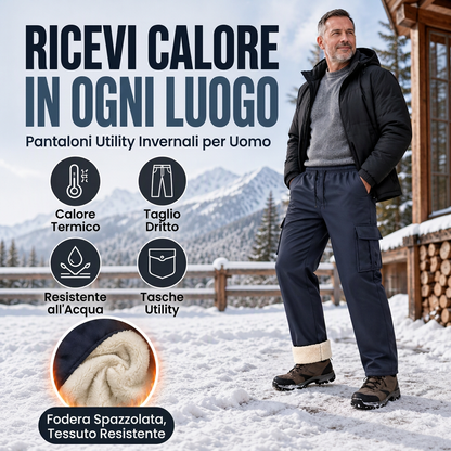 Pantaloni Cargo Uomo Caldi con Fodera in Pelliccia Sintetica