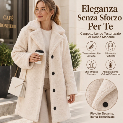 Cappotto da donna caldo in pelliccia con colletto a revers e bottoni