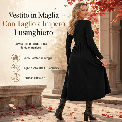 Abito da donna casual e ampio, a maniche lunghe e collo rotondo, colore tinta unita