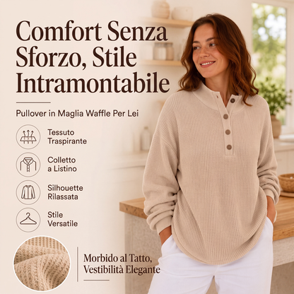 Felpa Henley da donna in tessuto a nido d'ape