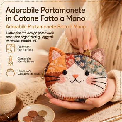 Portamonete mini per gatti patchwork carino e portacarte portatile, piccola borsa creativa per ragazze