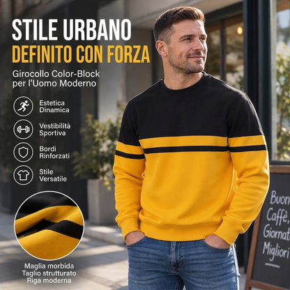 Felpa casual da uomo con girocollo e colore bloccato