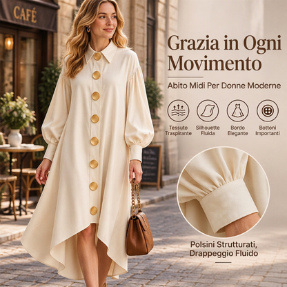 Vestito vintage da donna con bottoni e maniche a sbuffo