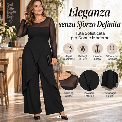 ✈Solo oggi il 50% di sconto! – Spedizione gratuita!✈Tuta elegante da donna in rete con maniche lunghe e sovrapposizione a portafoglio