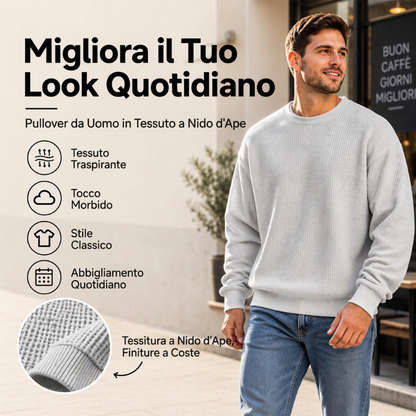 Maglione girocollo da uomo in maglia a nido d'ape