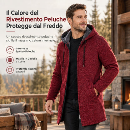 Cardigan con cappuccio a mezza lunghezza per uomo, versione ispessita