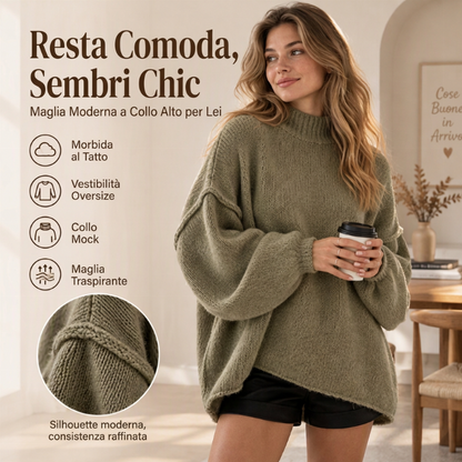 Maglione maglia da donna a vestibilità larga con scollo a barchetta