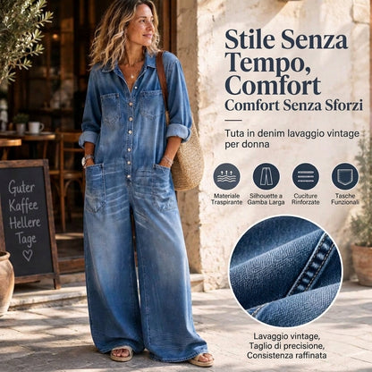 🚨Solo pochi pezzi rimasti in magazzino! Affrettati!🚨 Tuta di jeans da donna in stile vintage con colletto