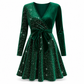 Abito bodycon da donna sexy con scollo a V, paillettes e orlo asimmetrico