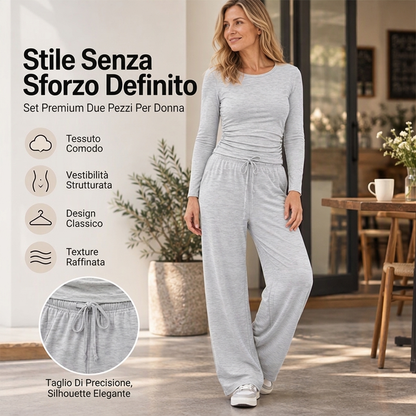 Set da donna con top a maniche lunghe e pantaloni a gamba larga