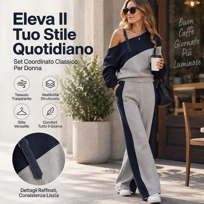 🔥 Solo oggi: 50% di sconto! Set casual da donna a due pezzi, con blocco colori e scollo a barca