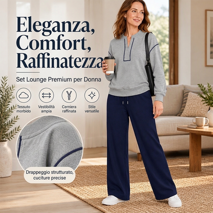 Set da donna con top a maniche lunghe mezza zip e pantaloni a gamba larga