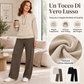 Set da donna con top a maniche lunghe mezza zip e pantaloni a gamba larga