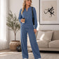 Set da donna con top a maniche lunghe mezza zip e pantaloni a gamba larga