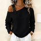 Blusa da Donna Casual in Tinta Unita, in Tessuto di Cotone e Lino, Monospalla