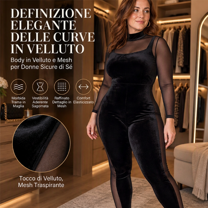 ✈Appena arrivati – ora senza spese di spedizione!✈Tuta body in rete trasparente e velluto da donna