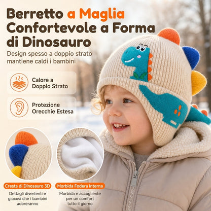 Cappello a maglia con dinosauro per bambini, berretto invernale spesso, caldo e antivento con alette per orecchie per ragazzi e ragazze