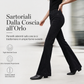 Jeans a zampa da donna a vita alta in denim, modello slim fit classico nero, pantaloni con cinque tasche