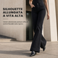 Jeans a zampa da donna a vita alta in denim, modello slim fit classico nero, pantaloni con cinque tasche