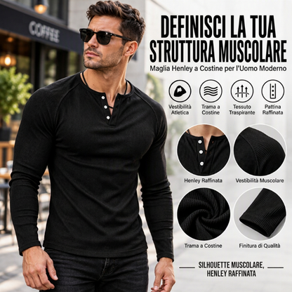 T-shirt Henley a coste, casual e aderente da uomo